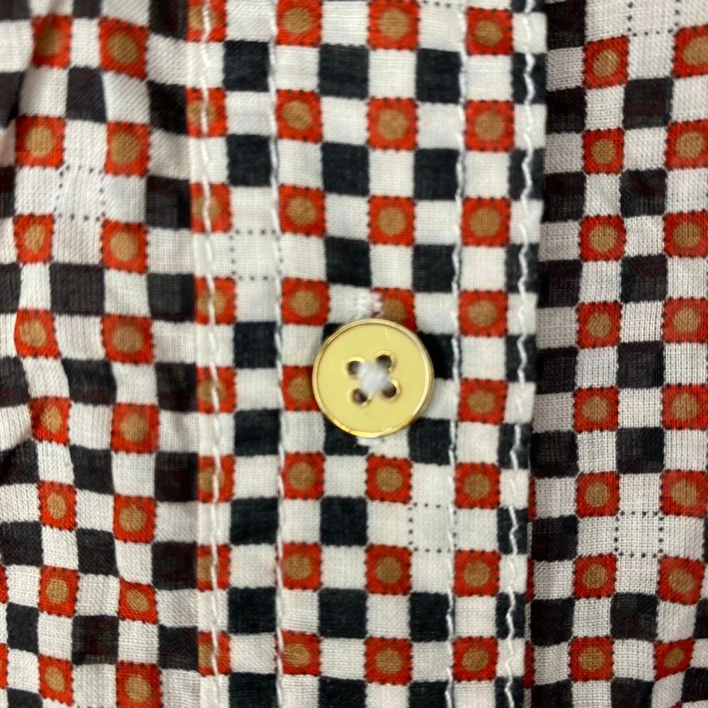 TORY BURCH womans size 6 Brigitte 100% cotton orange blue check button top